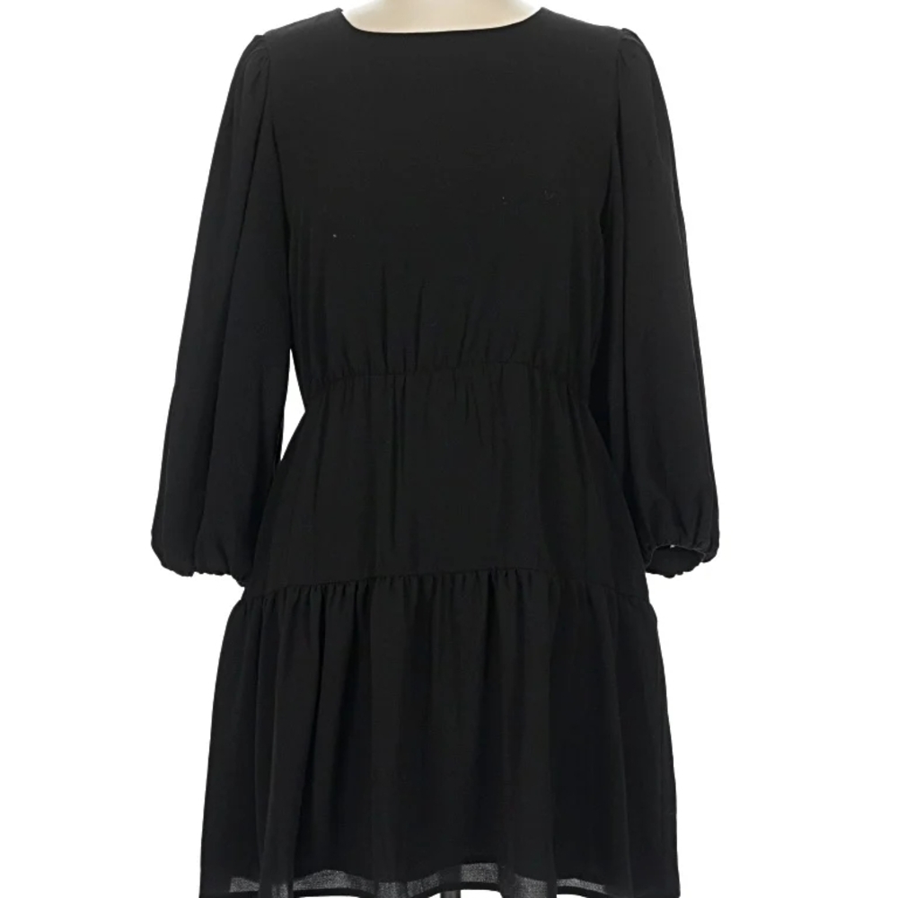 Black 3/4 Puff Sleeves Tiered Mini Dress